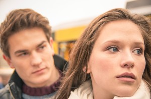 Couple during break up - Sad young woman