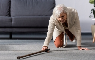 helpless senior woman falling